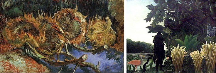 Tournesols de Van Gogh et La Charmeuse de Serpents du douanier Rousseau